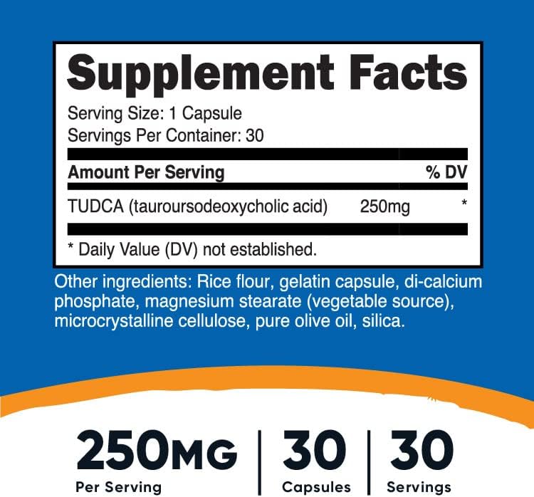 nutricost Tudca 250 mg, 30 cápsulas (ácido taursodesoxicólico)