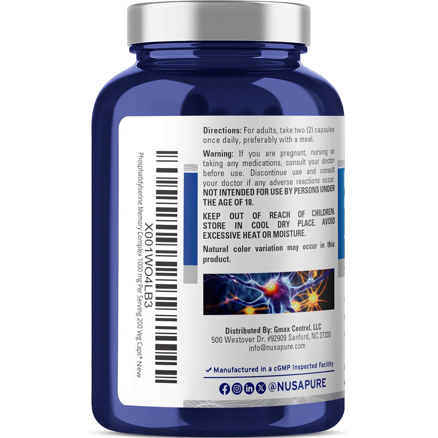 NusaPure Phosfatidilserine Memory Ultimate Complex 1000mg 200 Cápsulas Vegetarianas (Vegano, Sin OGM)