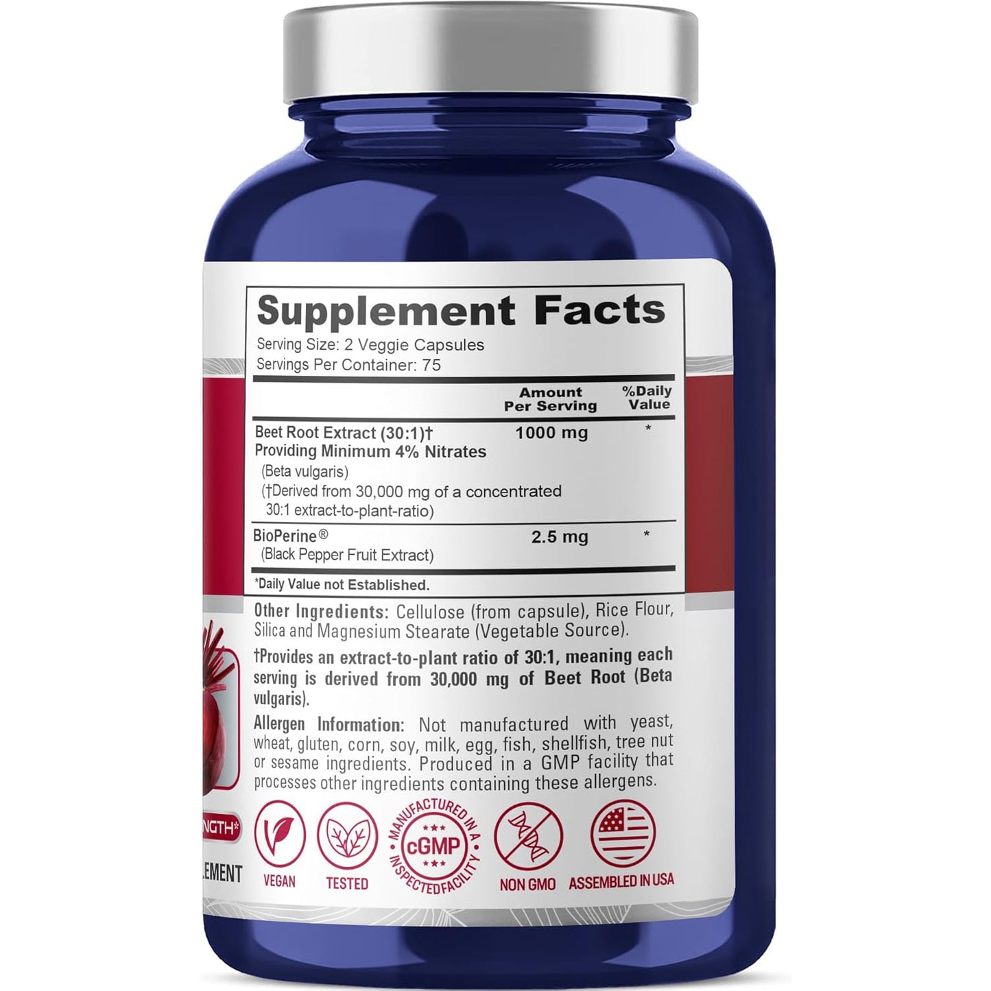 NusaPure Raíz de remolacha 30,000 mg 150 cápsulas vegetales (vegano, sin OMG y sin gluten, 4% de nitratos) Bioperine
