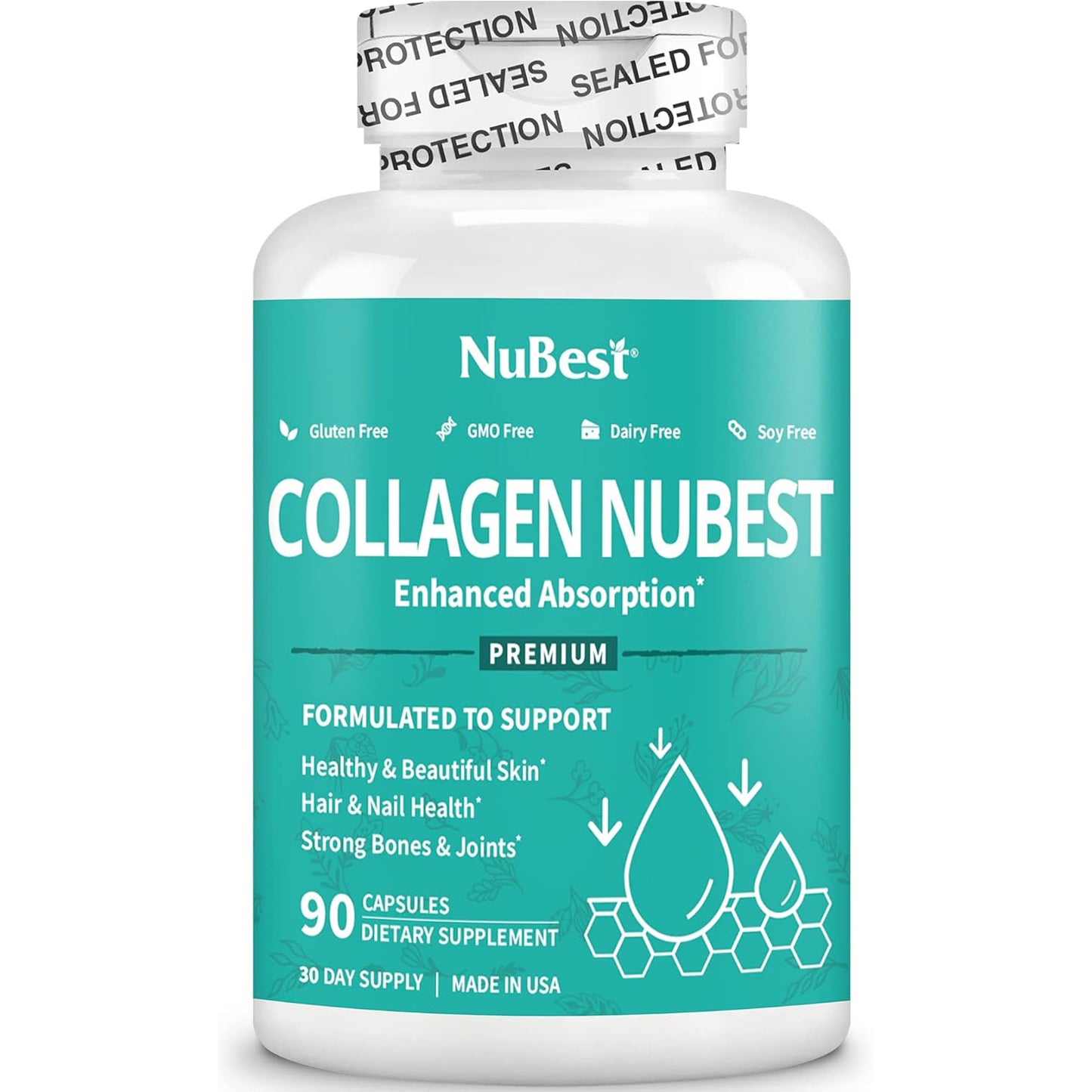 NuBest Super Colageno - Revitaliza la piel, el cabello y las uñas, fuerza ósea y articular, 1,500 mg por porción, 90 cápsulas