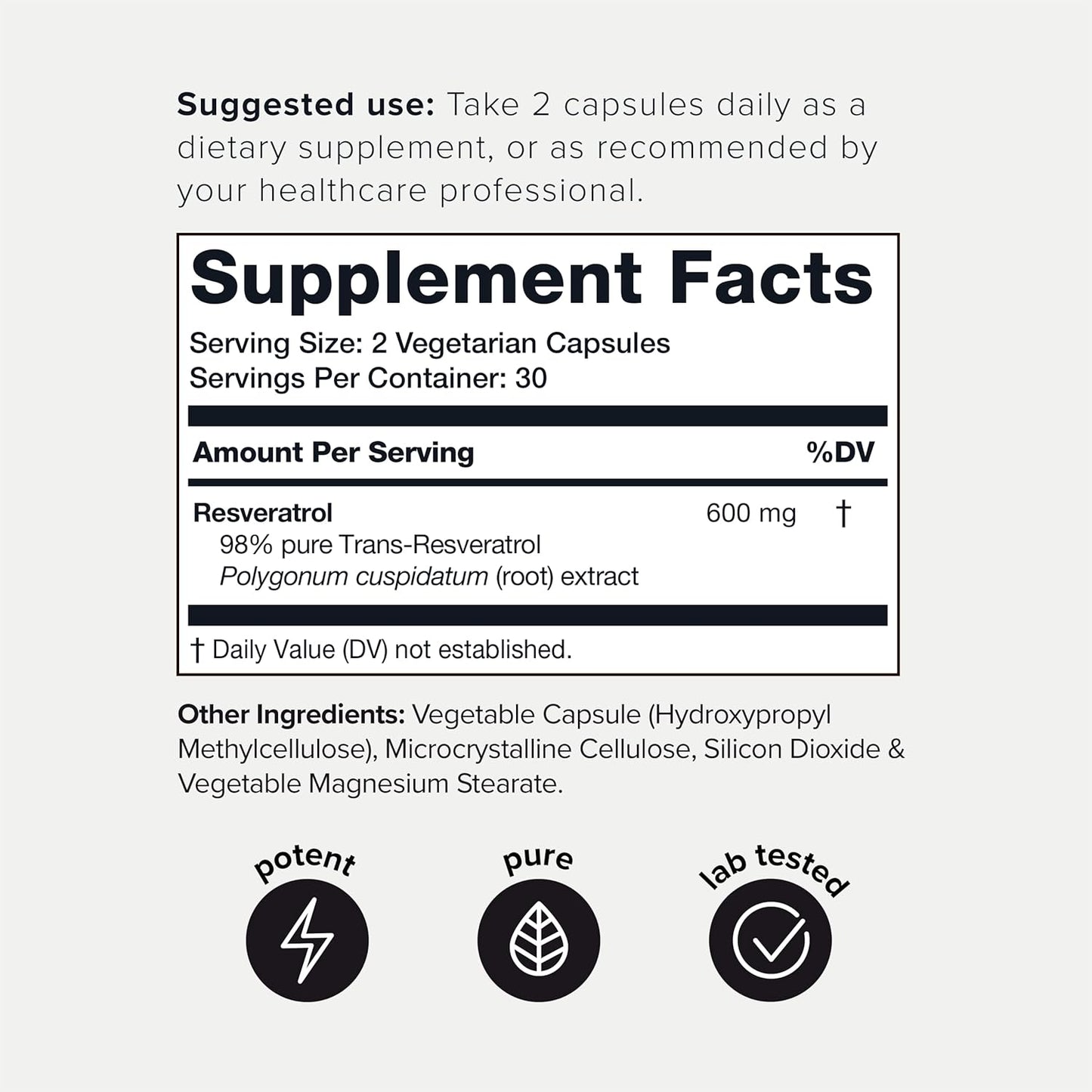 Toniiq 98% Trans-RESVERATROL X 60 ULTRA HIGH PURITY