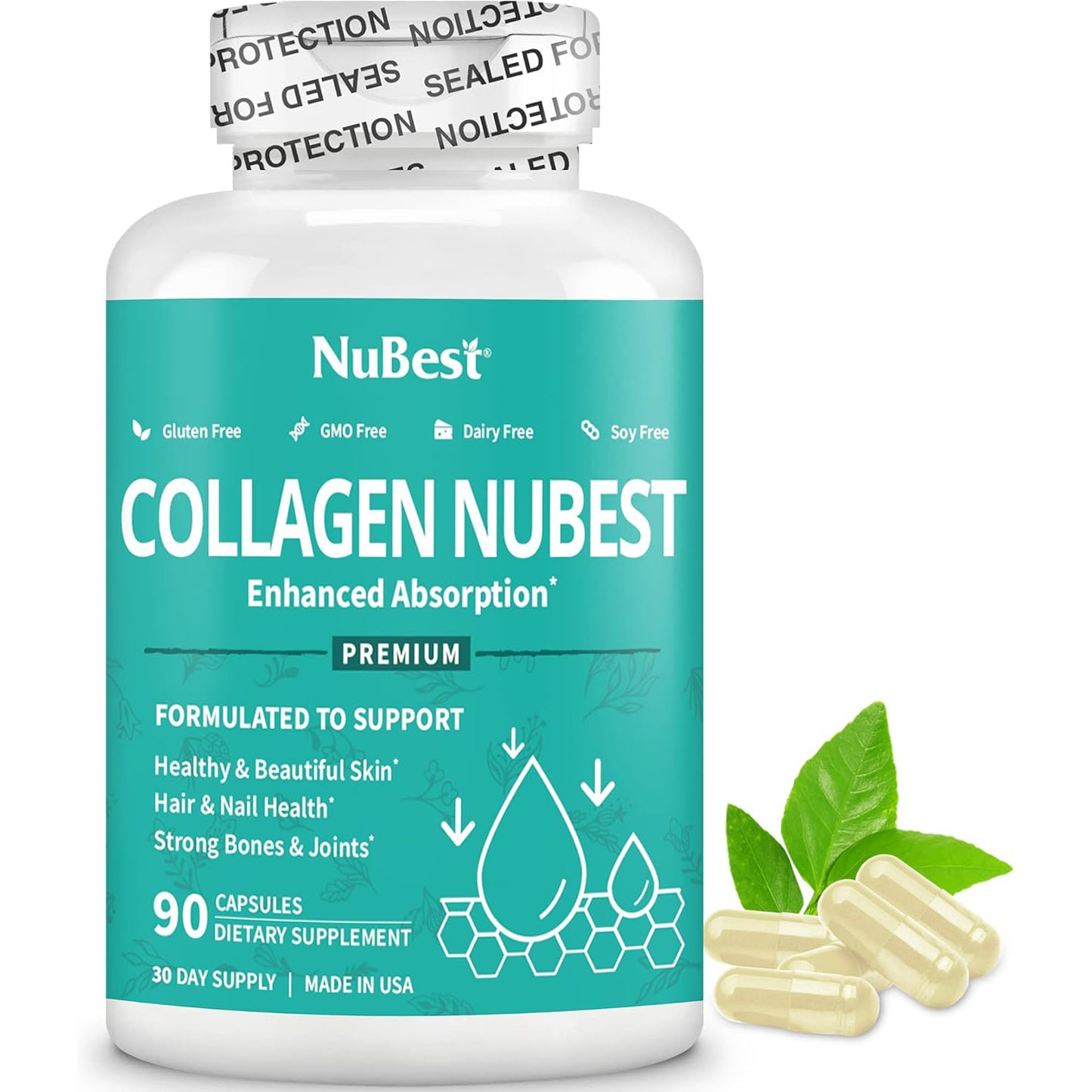 NuBest Super Colageno - Revitaliza la piel, el cabello y las uñas, fuerza ósea y articular, 1,500 mg por porción, 90 cápsulas