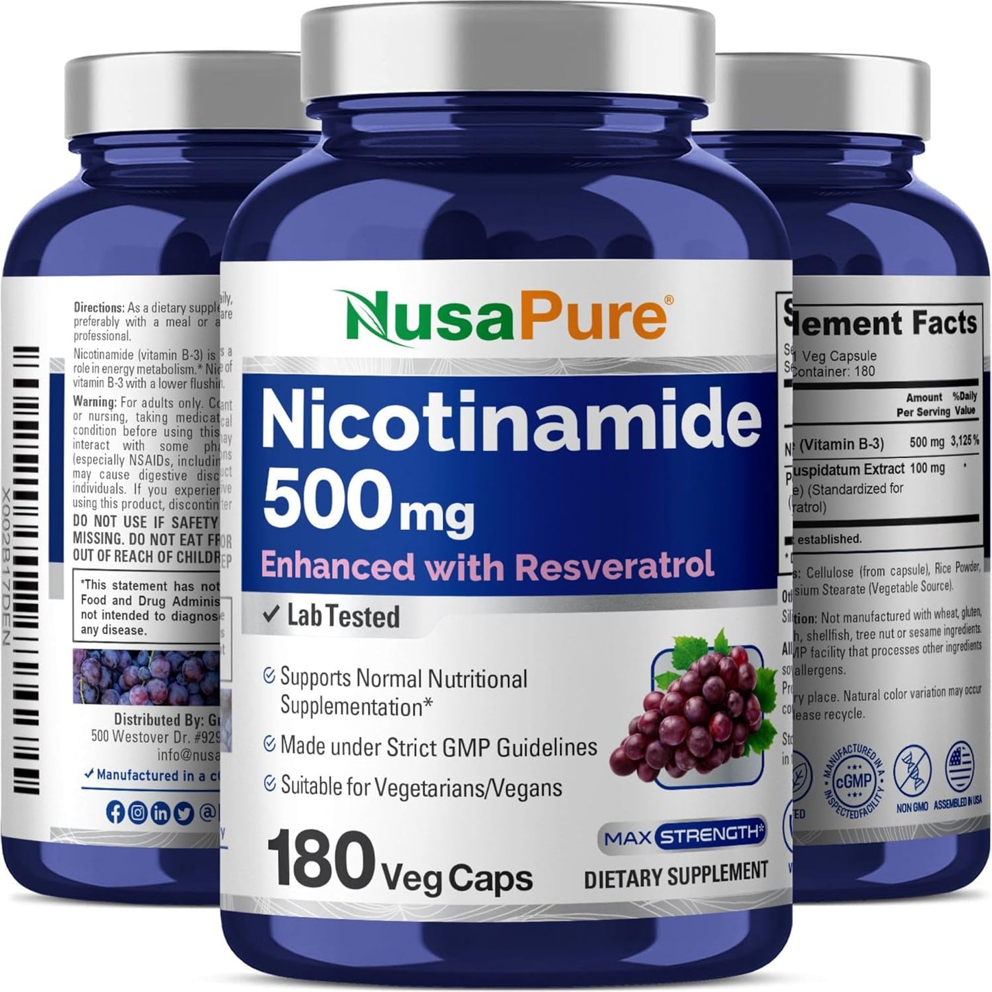 NusaPure NICOTINAMIDE Enhanced With RESVERATROL X 180 Capsulas