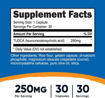 nutricost Tudca 250 mg, 30 cápsulas (ácido taursodesoxicólico)