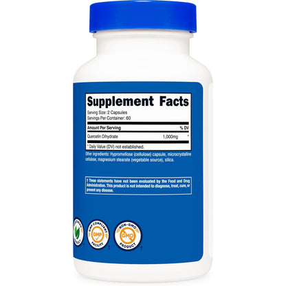 nutricost  Quercetina 1000 mg, 120 cápsulas vegetarianas, 60 porciones, 500 mg por cápsula