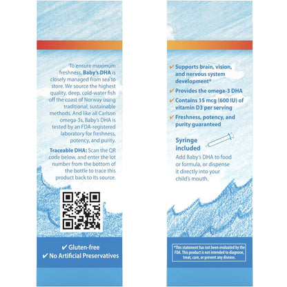 Carlson Omega 3 Puro Babys Dha Y Epa Con D3 600 Ui (15 Mcg)
