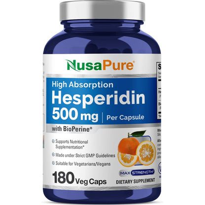 NusaPure Hesperidina 500 mg por cápsulas vegetarianas - 180 cápsulas (BioPerine, alta absorción, sin OGM)