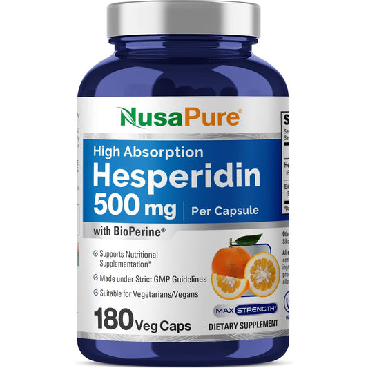 NusaPure Hesperidina 500 mg por cápsulas vegetarianas - 180 cápsulas (BioPerine, alta absorción, sin OGM)