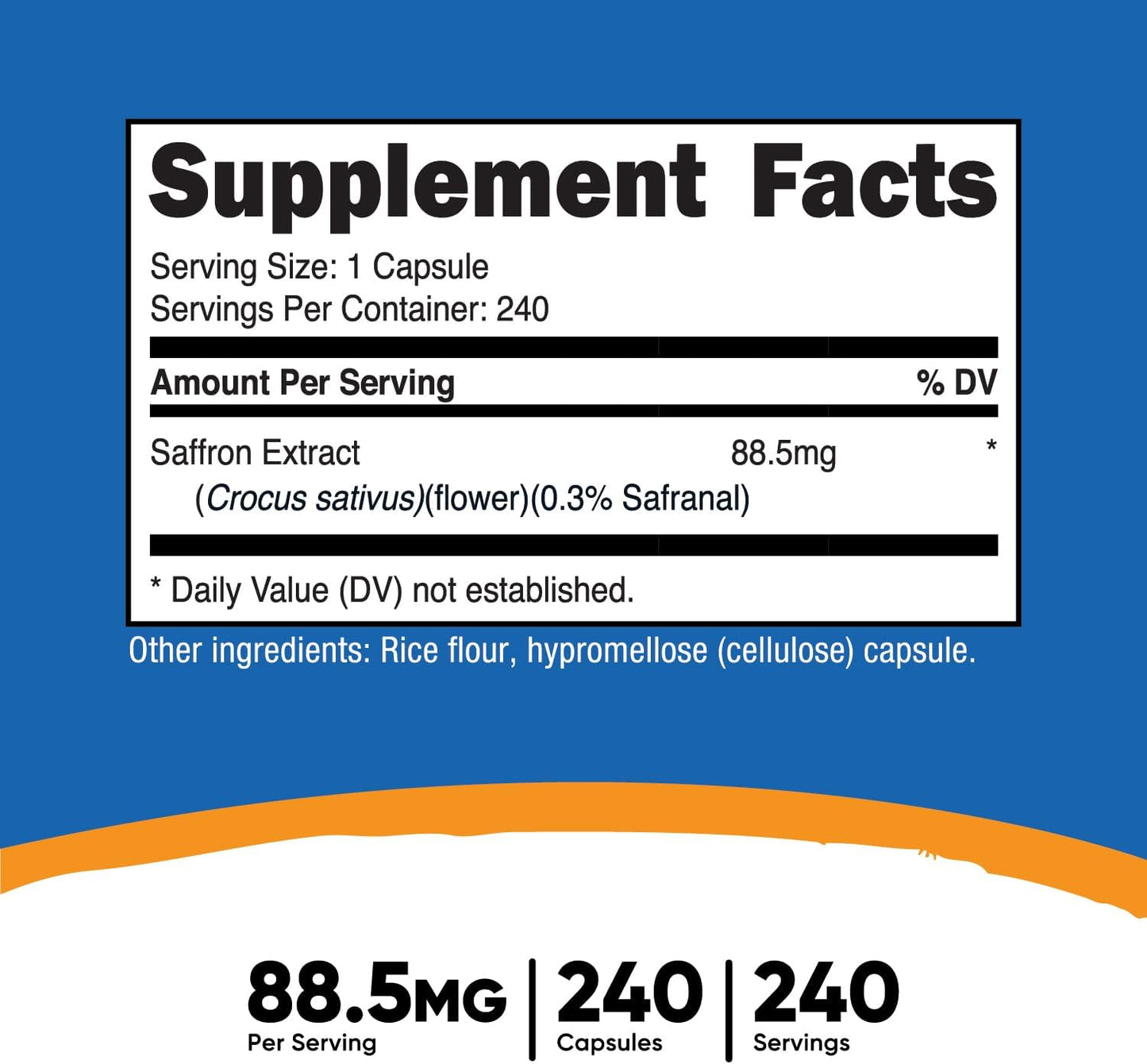 nutricost Saffron (Extracto de azafrán) 88.5 mg, 240 cápsulas
