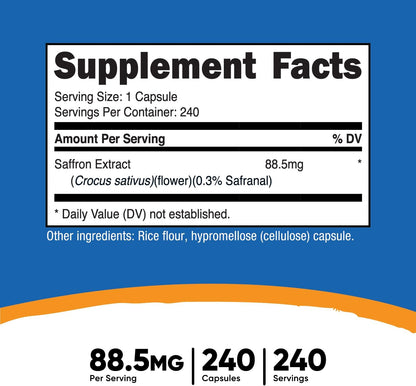 nutricost Saffron (Extracto de azafrán) 88.5 mg, 240 cápsulas