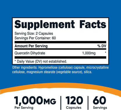 nutricost  Quercetina 1000 mg, 120 cápsulas vegetarianas, 60 porciones, 500 mg por cápsula