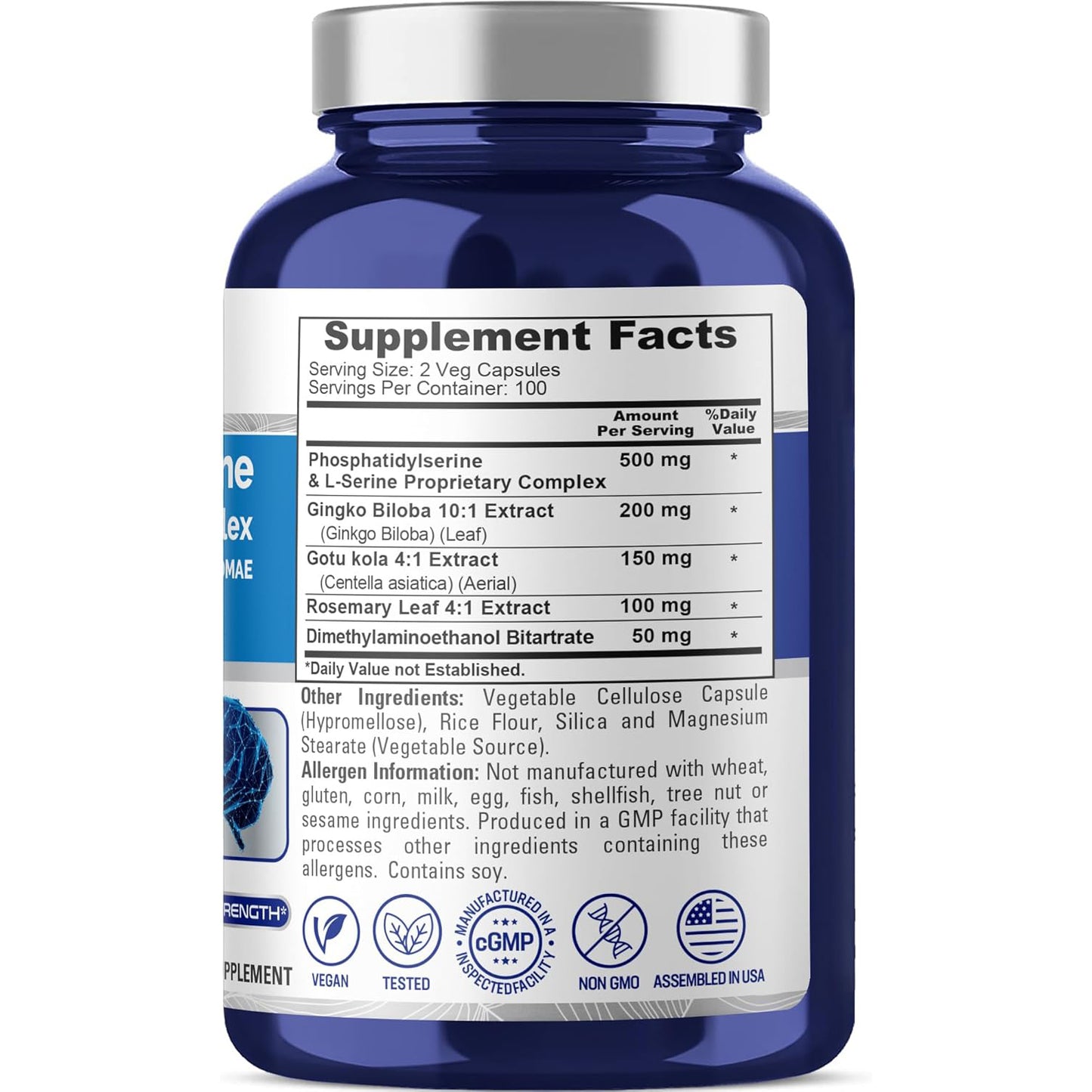 NusaPure Phosfatidilserine Memory Ultimate Complex 1000mg 200 Cápsulas Vegetarianas (Vegano, Sin OGM)