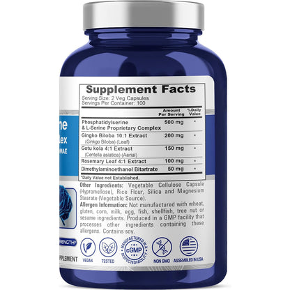 NusaPure Phosfatidilserine Memory Ultimate Complex 1000mg 200 Cápsulas Vegetarianas (Vegano, Sin OGM)
