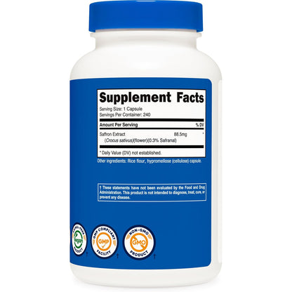 nutricost Saffron (Extracto de azafrán) 88.5 mg, 240 cápsulas