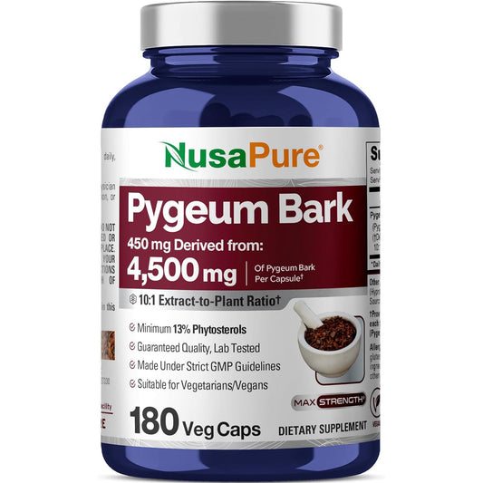 NusaPure Extracto de corteza de Pygeum 10:1, 450 mg equivalente a 4,500 mg 180 cápsulas vegetales (sin OMG, vegano)