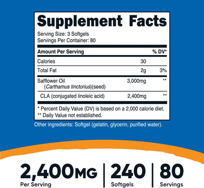 nutricost CLA (ácido linoleico conjugado) 2,400 mg, 240 cápsulas blandas