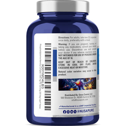 NusaPure Phosfatidilserine Memory Ultimate Complex 1000mg 200 Cápsulas Vegetarianas (Vegano, Sin OGM)