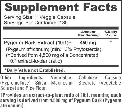 NusaPure Extracto de corteza de Pygeum 10:1, 450 mg equivalente a 4,500 mg 180 cápsulas vegetales (sin OMG, vegano)
