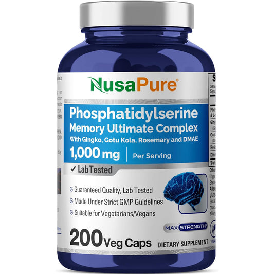 NusaPure Phosfatidilserine Memory Ultimate Complex 1000mg 200 Cápsulas Vegetarianas (Vegano, Sin OGM)