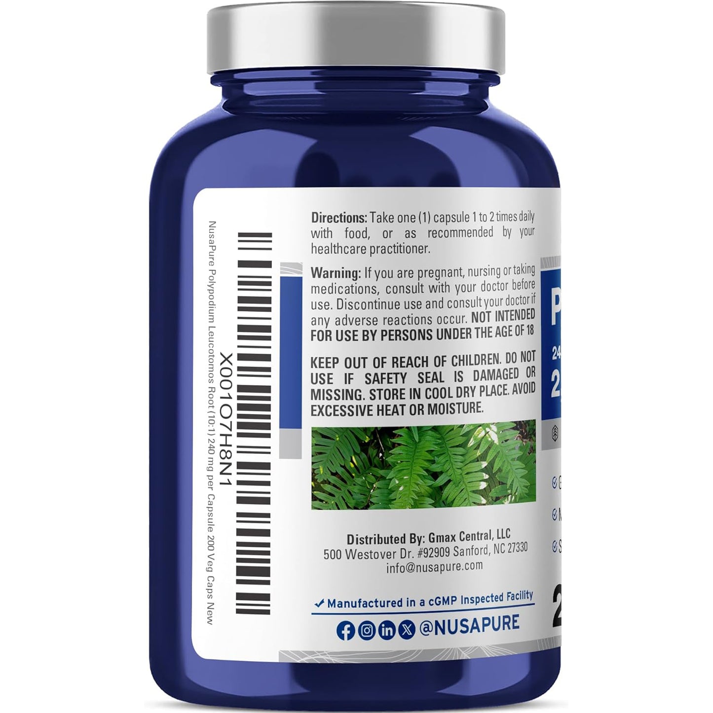 NusaPure Extracto de Polypodium Leucotomos 2400mg 200 cápsulas vegetales (vegetariano, sin OMG, sin gluten)