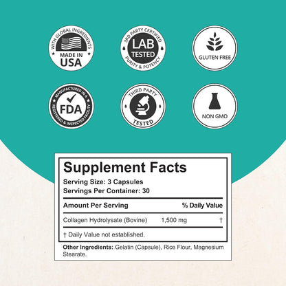 NuBest Super Colageno - Revitaliza la piel, el cabello y las uñas, fuerza ósea y articular, 1,500 mg por porción, 90 cápsulas