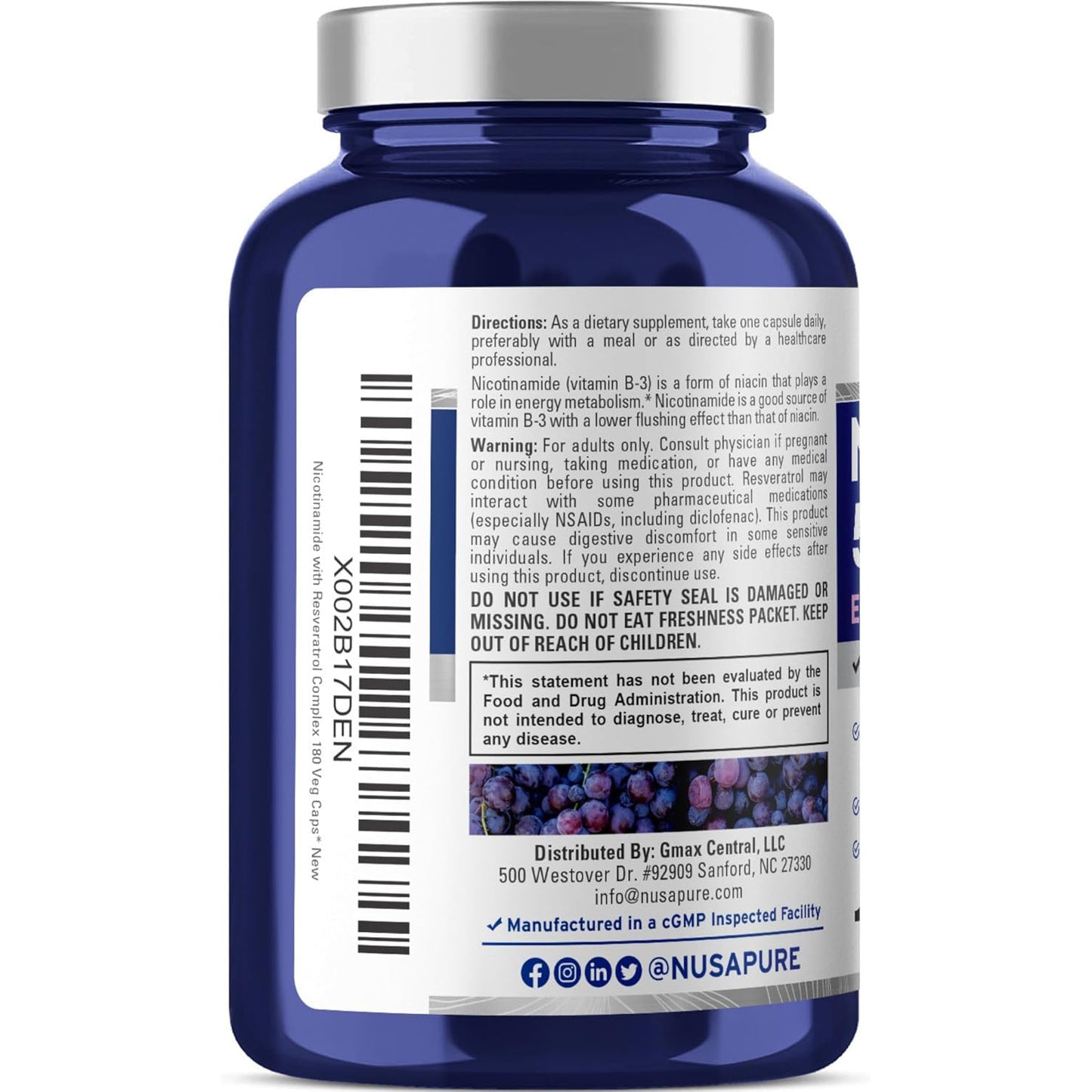 NusaPure NICOTINAMIDE Enhanced With RESVERATROL X 180 Capsulas