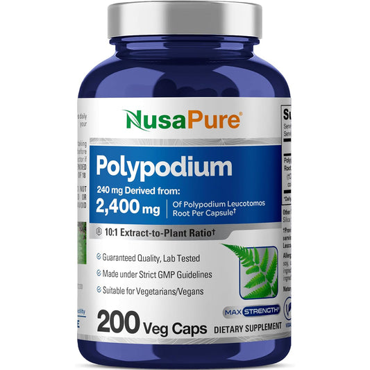NusaPure Extracto de Polypodium Leucotomos 2400mg 200 cápsulas vegetales (vegetariano, sin OMG, sin gluten)
