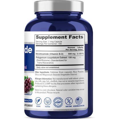 NusaPure NICOTINAMIDE Enhanced With RESVERATROL X 180 Capsulas