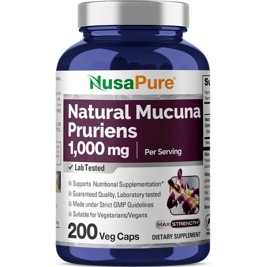 NusaPure Mucuna Pruriens 1000mg 200 cápsulas vegetales (sin OMG, 100% vegetariano, vegano)
