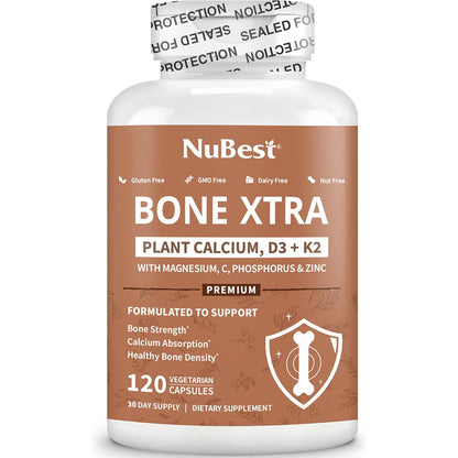 Bone Xtra - Fuerza ósea para huesos más fuertes, Calcio, vitaminas D3, vitamina K2, magnesio, fósforo y más. 120 Capsulas