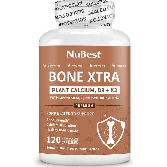 Bone Xtra - Fuerza ósea para huesos más fuertes, Calcio, vitaminas D3, vitamina K2, magnesio, fósforo y más. 120 Capsulas