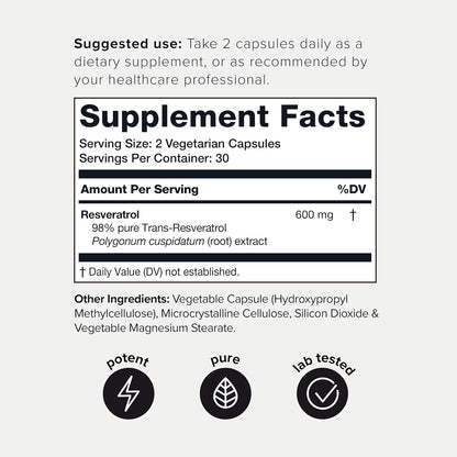 Toniiq 98% Trans-RESVERATROL X 60 ULTRA HIGH PURITY