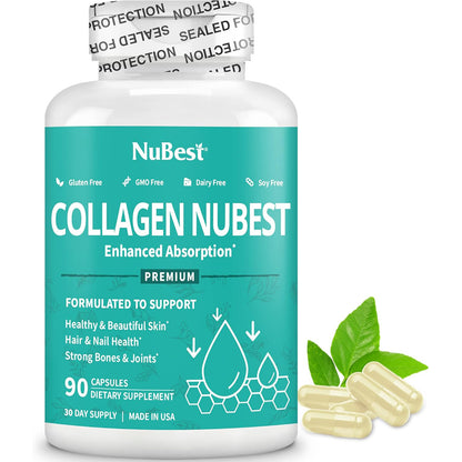 NuBest Super Colageno - Revitaliza la piel, el cabello y las uñas, fuerza ósea y articular, 1,500 mg por porción, 90 cápsulas