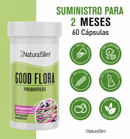 NaturalSlim Good Flora - Probióticos para la salud digestiva 60 Cápsulas