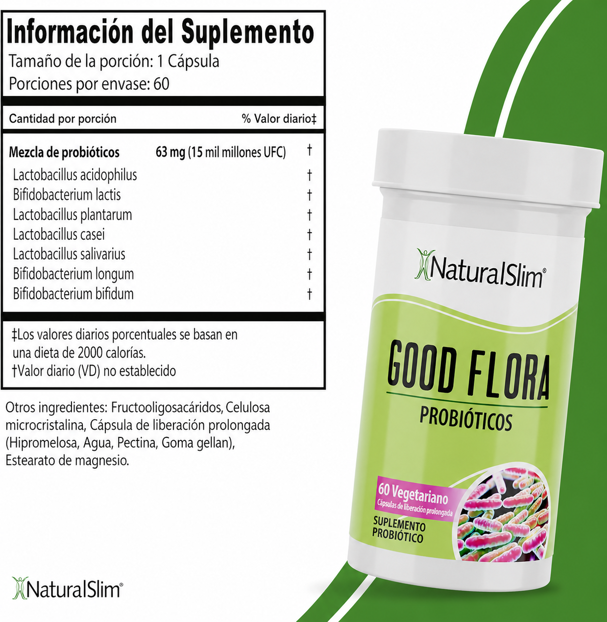 NaturalSlim Good Flora - Probióticos para la salud digestiva 60 Cápsulas