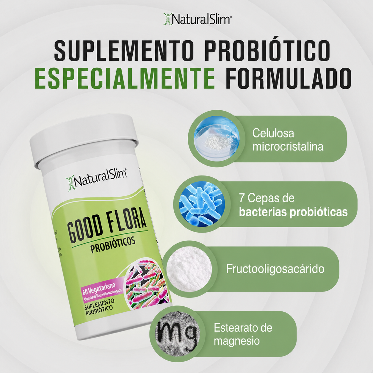 NaturalSlim Good Flora - Probióticos para la salud digestiva 60 Cápsulas