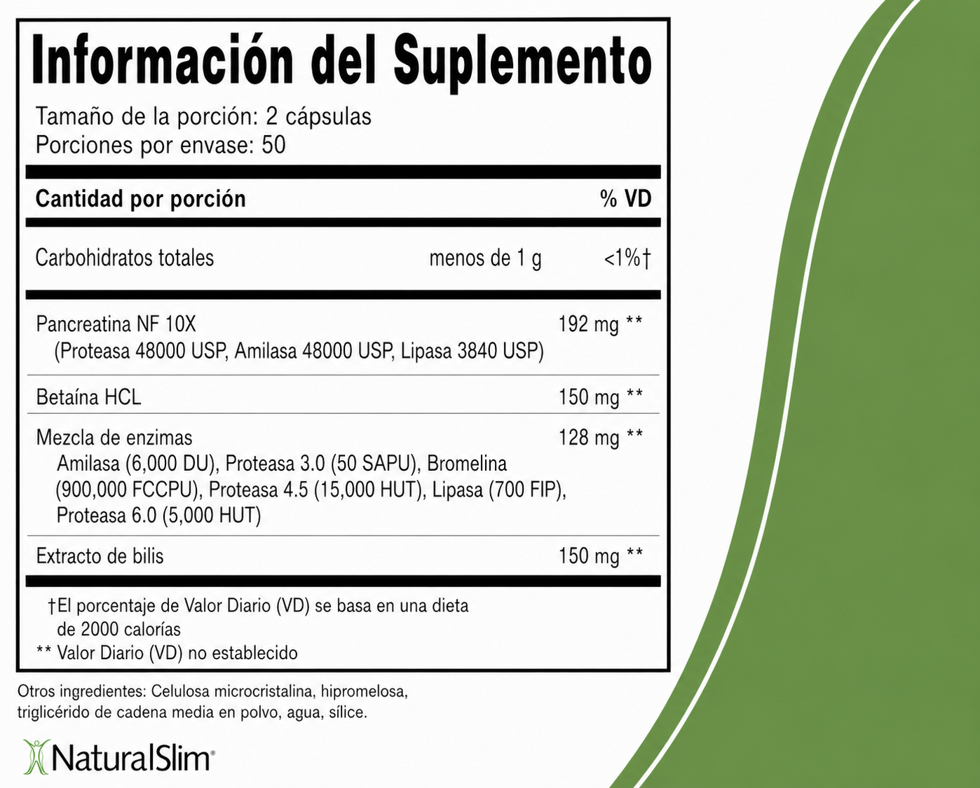 NaturalSlim Helpzymes - Fórmula premium de enzimas digestivas 100 Cápsulas