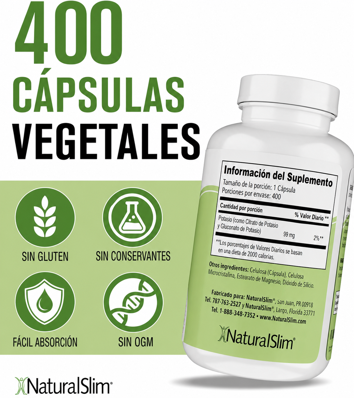 NaturalSlim Kadsorb Citrato de potasio natural 99 mg 400 cápsulas