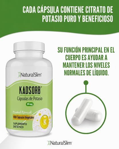 NaturalSlim Kadsorb Citrato de potasio natural 99 mg 400 cápsulas