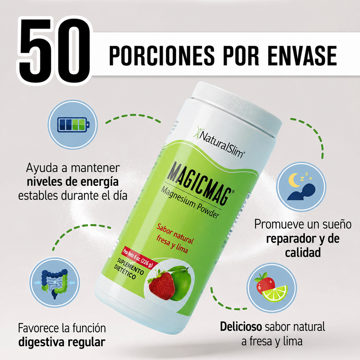 NaturalSlim Magicmag Polvo de citrato de magnesio 8 onzas