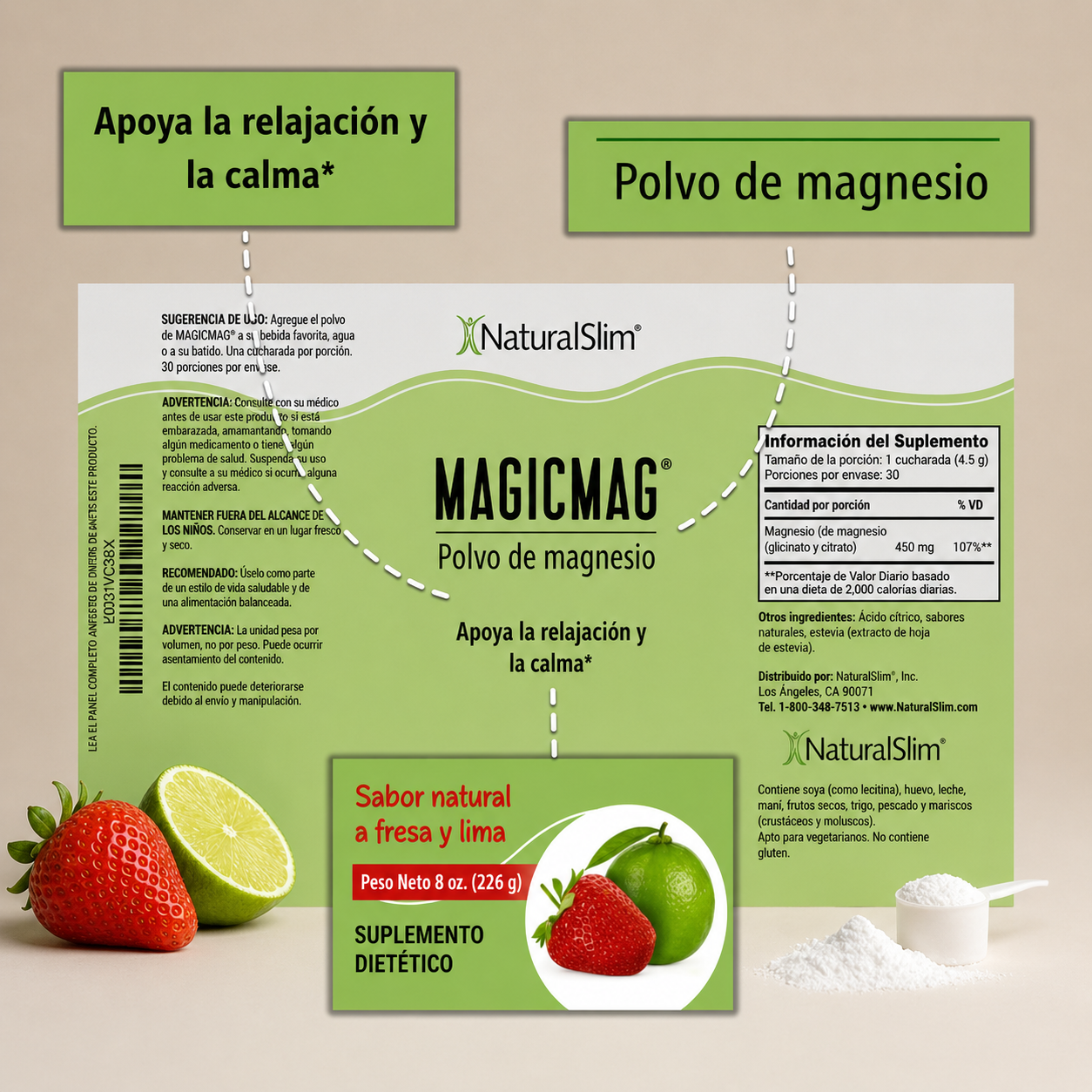 NaturalSlim Magicmag Polvo de citrato de magnesio 8 onzas