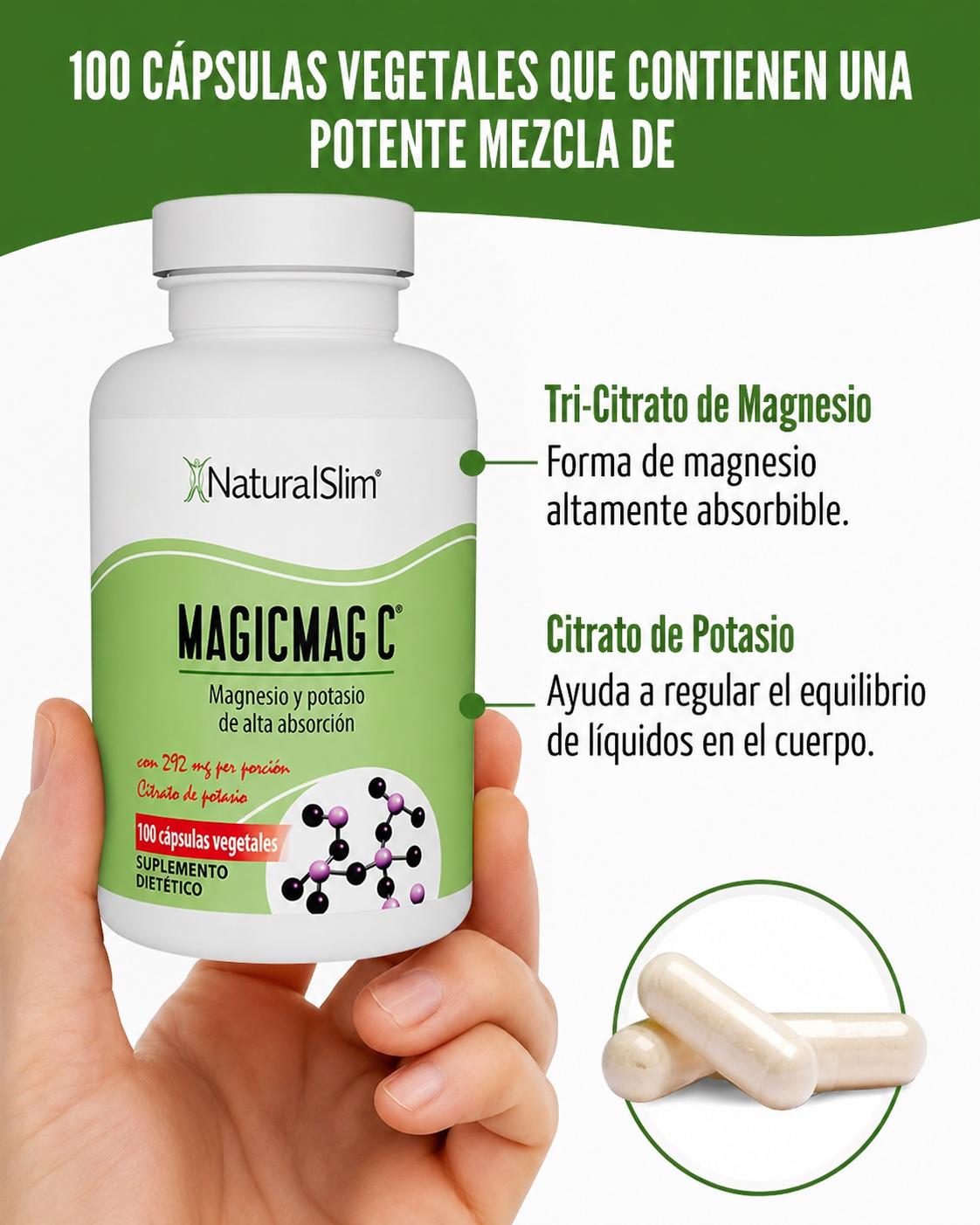 NaturalSlim MagicMag C Cápsulas de citrato de magnesio 100 cápsulas