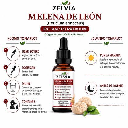 Extracto Melena De Leon 30ml Extracto de Hericium erinaceus (Lion's Mane)