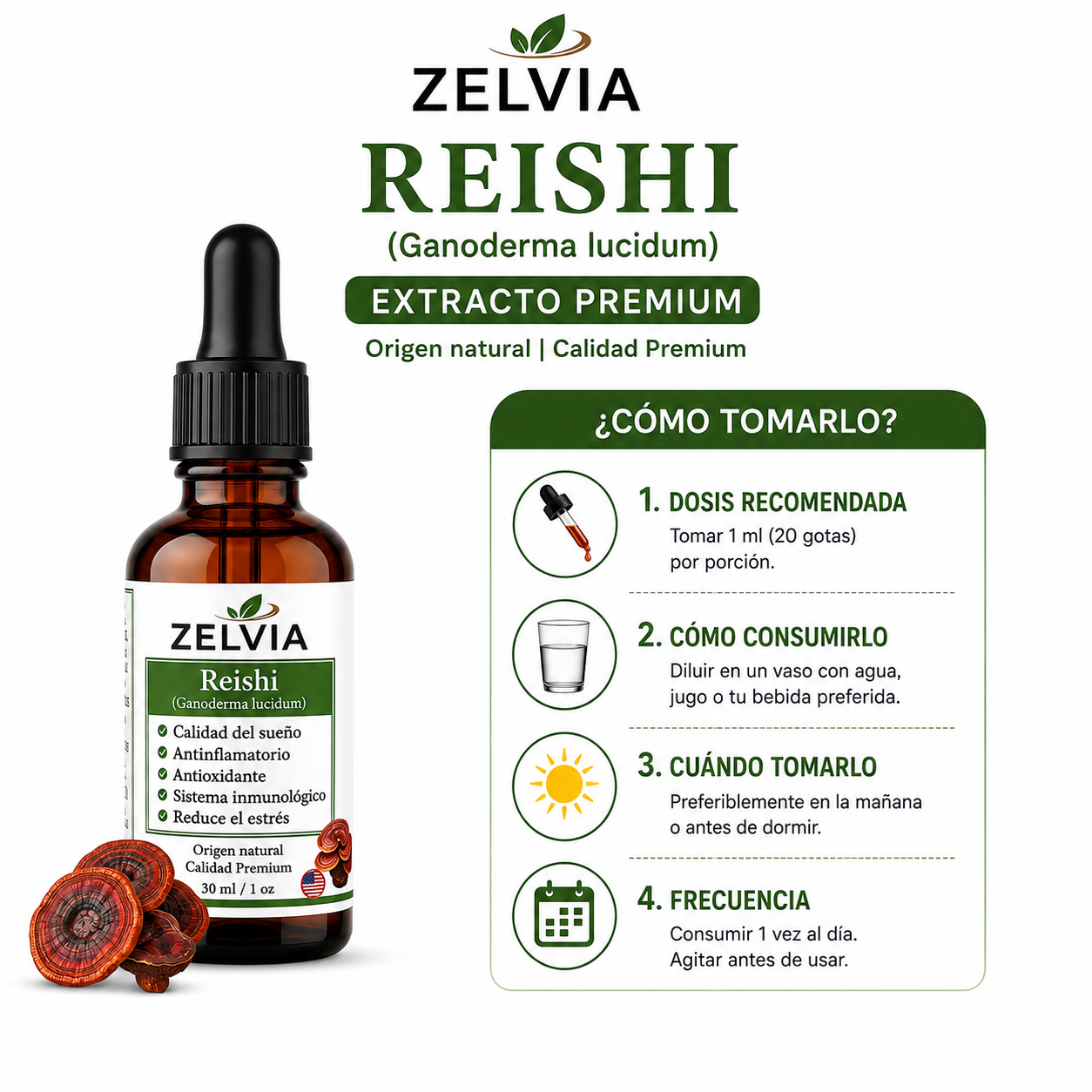 Extracto Reishi Ganoderma 30ml Extracto de Ganoderma lucidum