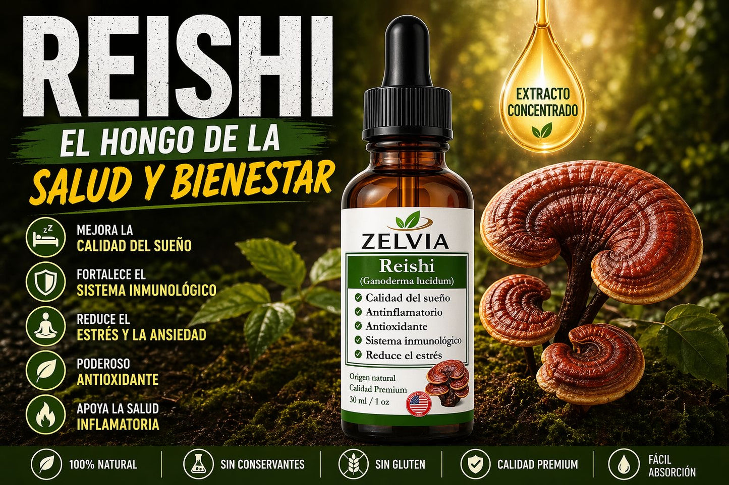 Extracto Reishi Ganoderma 30ml Extracto de Ganoderma lucidum